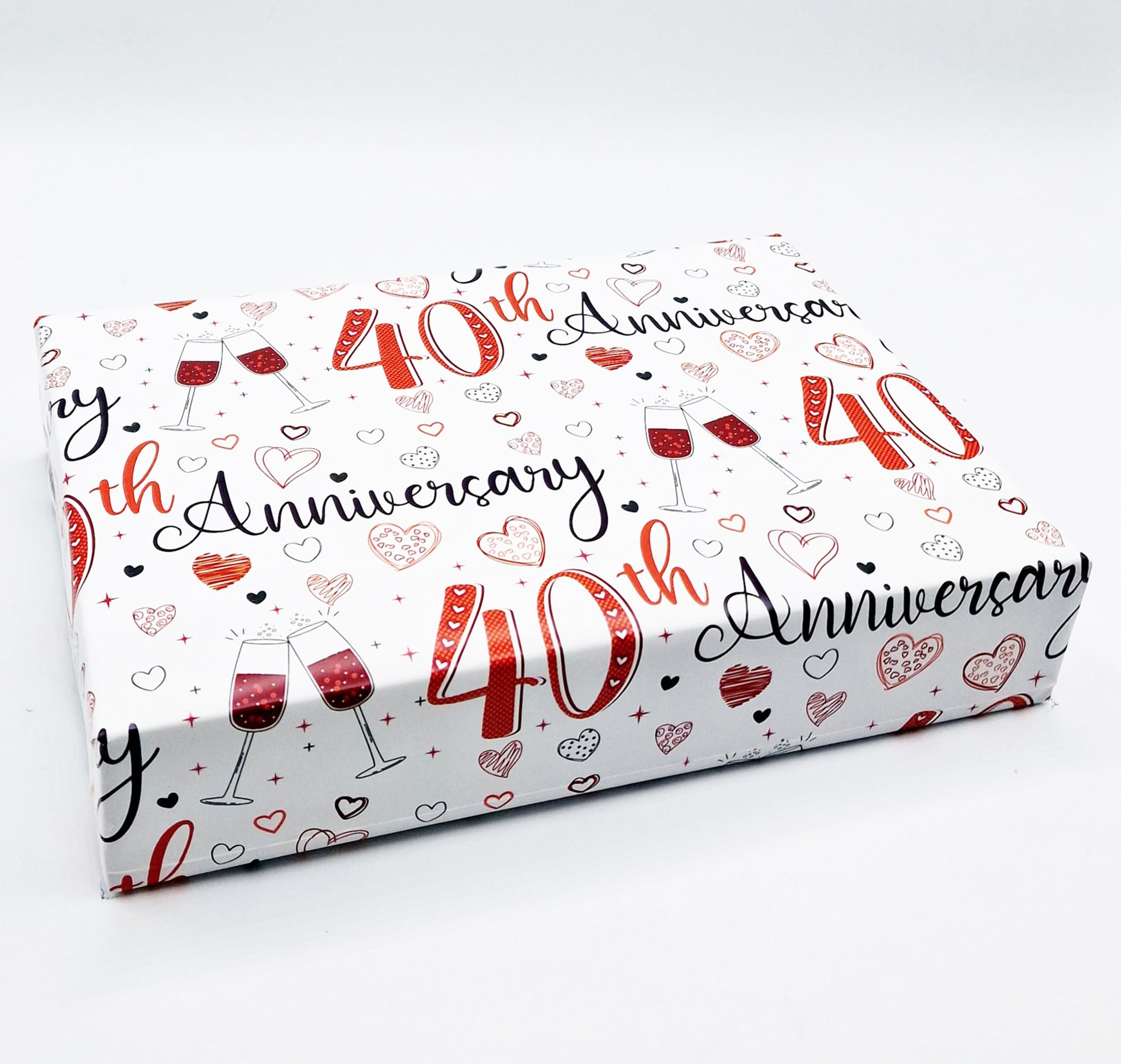 Party Angels 4 Sheets 4 Tags 40th Wedding Anniversary Wrapping Paper Champagne Glass Design Ruby Wedding Anniversary Giftwrap (PA)