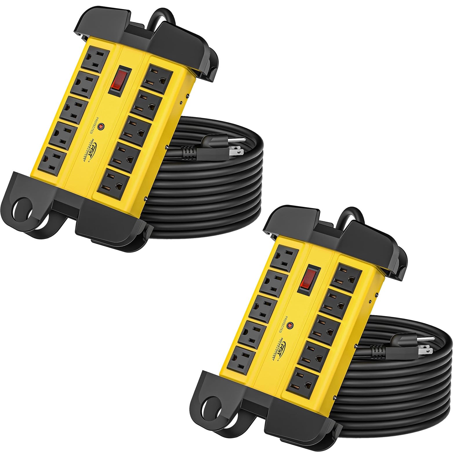CRST 10-Outlet Heavy Duty Power Strip Metal Surge Protector with 15 Amp,2PK