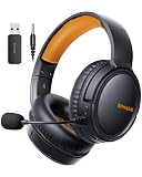 BINNUNE Wireless Gaming Headset — 2.4GHz Low-Latency USB Dongle + Bluetooth, 50mm Drivers 7.1 Surround, Noise-Cancelling Mic, 40H Battery — Over Ear Wireless Headphones for PS5, PC, Laptop, Orange
