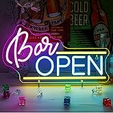 WX&YH Bar Open Neon Sign - Led Sign 10 Dimmable Open Neon Signs for Wall Decor, Open Bar Neon Lights Signs for Business Window Pub Cafe Man Cave Club Restaurant Open Sign Decor Gifts
