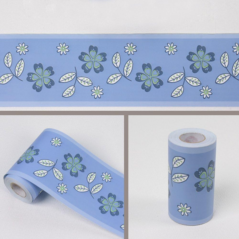 LoveFaye Blue Floral Leaf Wallpaper Border Self Adhesive Wall Covering