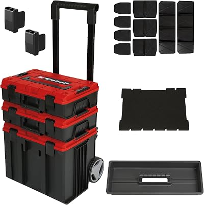 Einhell E-Case Tower 3 Stackable Tool Storage with Wheels Telescopic Handle