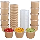 JAYEEY 20 oz Disposable Kraft paper bowls with lids, Food containers Soup Bowls Party Supplies Treat Bowls 45 Pack