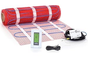 HEATTECH 35 sqft Floor Heating Mat Kit, 120V Electric Radiant Floor Heat Heating Mat System with Adhesive Backing, Aube TH115-AF-120S Programmable Floor Sensing Thermostat w/Floor Sensor. Tile, Stone, Marble