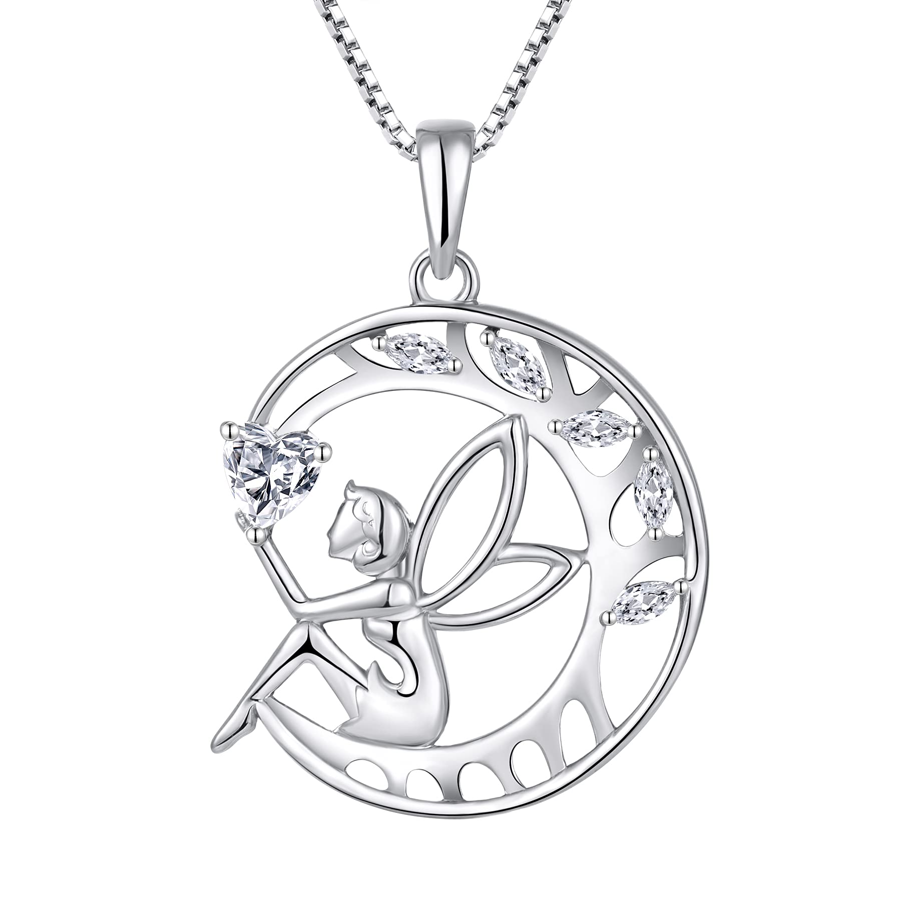 FJ Guardian Angel Necklace 925 Sterling Silver Tree of Life Pendant April Birthstone Necklace Cubic Zirconia Jewellery for Women โ image 1