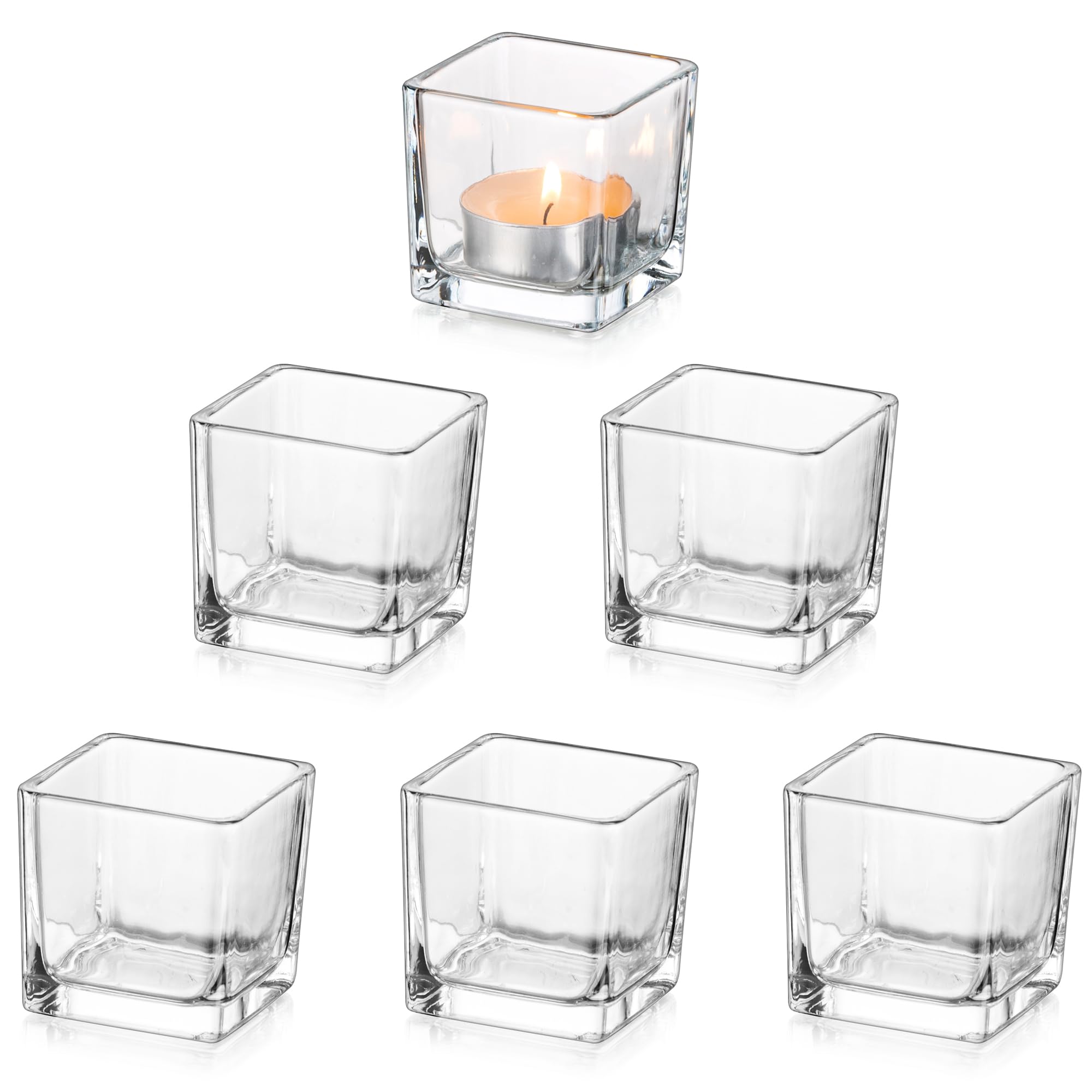 Photo 1 of Glasseam Glass Votive Candle Holders: Set of 6 Clear Square Tealight Holder Small Tea Light Holders for Table Centerpiece Wedding Decor