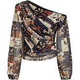 CIDER Women's Off Shoulder Floral Print Top Mesh Long Sleeve Going Out Date Night Tops Trendy Fall Fashion Outfit 2026