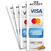 iSYFIX Credit Card Sticker Signs, 3x8 Inch, 4 Pack | We Accept Visa, MasterCard, Amex &amp; Discover, Self-Adhesive Vinyl, Laminated, UV, Weather, Scratch &amp; Fade Resistant
