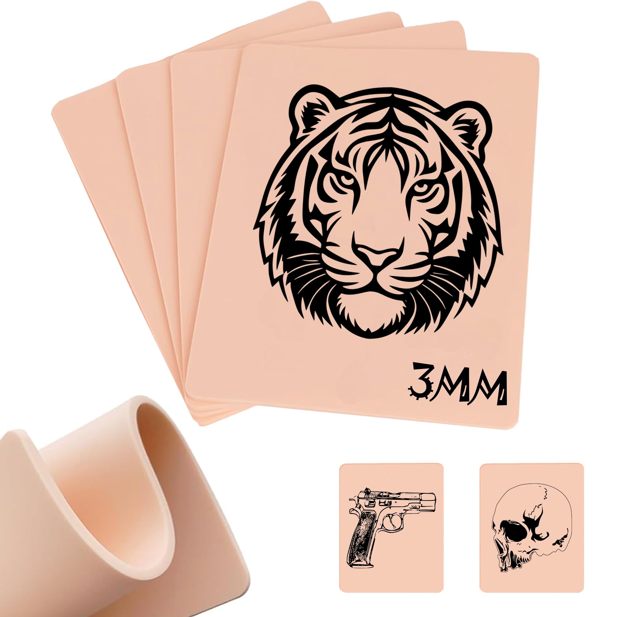 Emalla 3mm Fake Skin 4pcs Tattoo Practice Skin 7.4" x 5.6" Double Sides Thick for Tattoo Supplies Beginners and Artists