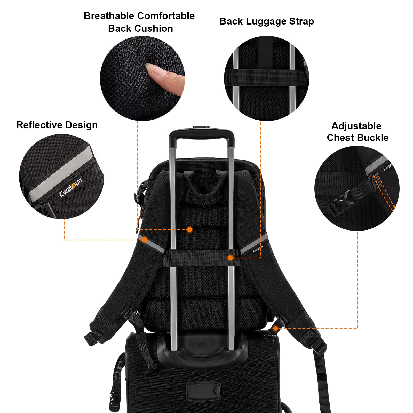 Cwatcun Camera Backpack Professional DSLR/SLR/Mirrorless, Waterproof Hardshell Case Large Camera Bag Outdoor Hiking Travel Multifunction Photography Backpack with Tripod Holder&Laptop Compartment 1.0