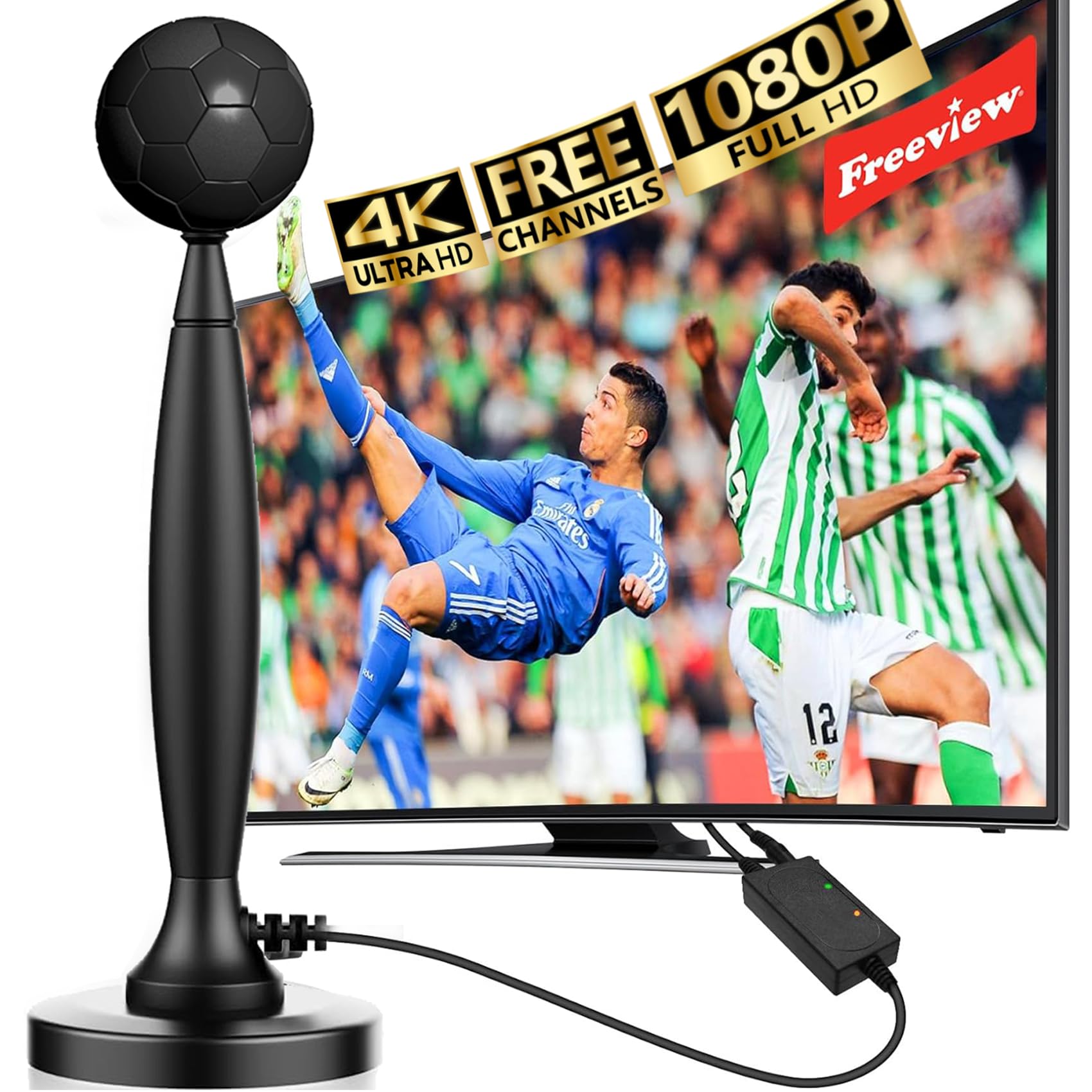 TV Aerial Indoor with Signal Booster - 360° Long Reception 4K HD TV Antenna for Local Channels - Support All Types TV