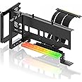 EZDIY-FAB Vertical PCIe 4.0 GPU Mount Bracket Graphic Card Holder with 5V 3 Pin ARGB LED Module, Video Card VGA Support Kit with PCIe 4.0 X16 Gen4 17cm/6.69in Riser Cable 90 Degree Right Angle- Black