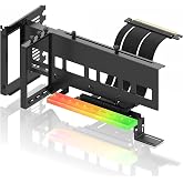EZDIY-FAB Vertical PCIe 4.0 GPU Mount Bracket Graphic Card Holder with 5V 3 Pin ARGB LED Module, Video Card VGA Support Kit with PCIe 4.0 X16 Gen4 17cm/6.69in Riser Cable 90 Degree Right Angle- Black