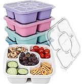 Caperci 5-Pack Lunchable Container Set for Kids & Adults - Reusable Bento Snack Box Containers with 5-Compartment for Food Storage & Meal Prep, Wheat Straw, BPA-Free (Dark & Clear Lids)