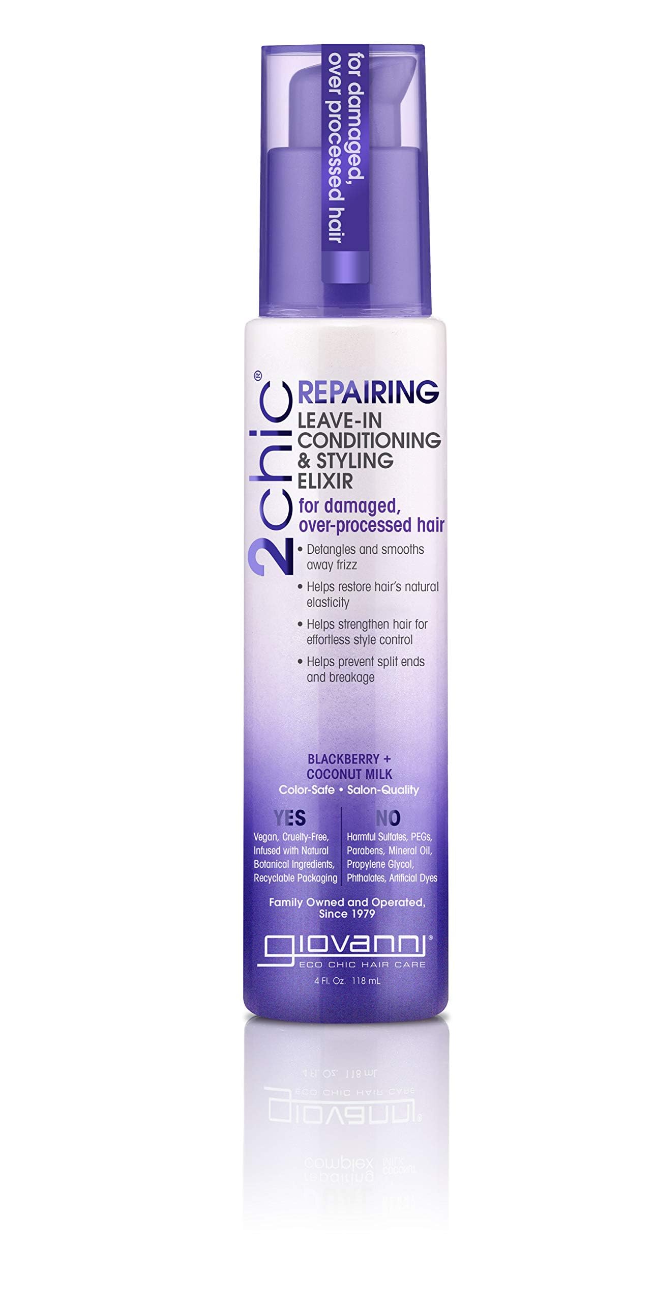 Giovanni 2chic Repairing Leave-In Conditioner – 118ml/4floz Styling Elixir for Smooth, Detangled Hair | Colour Safe, Frizz Free Salon Hair Formula | Hair Care Treatments