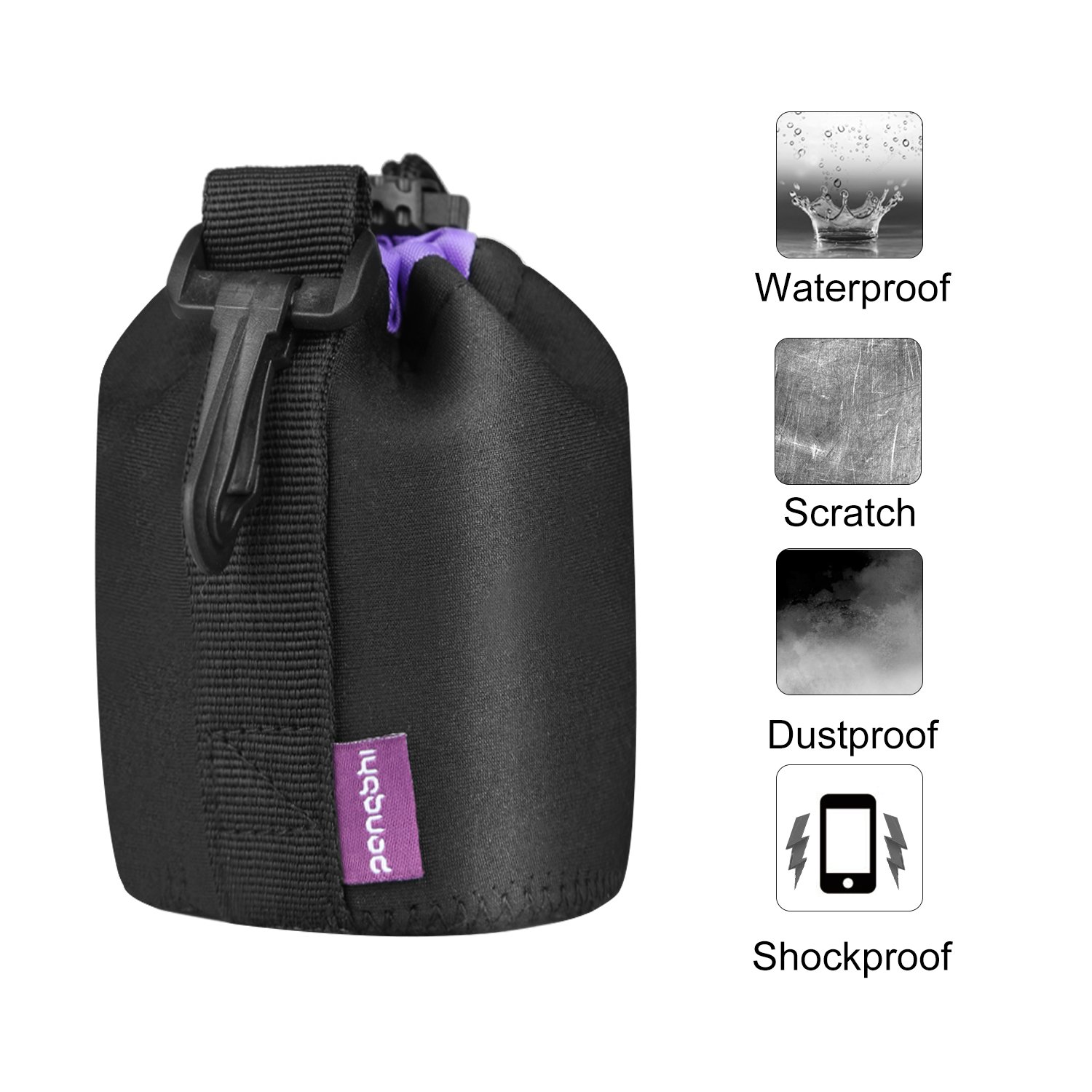 4 Pack Lens Pouch Case, pangshi LC-4 Lens Protected Bag with 5mm Thick Protective Neoprene Soft Plush for Canon Nikon Sony Panasonic Pentax Olympus Fuji DSLR Camera, Size: S,M,L,XL.