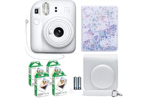 Fujifilm Instax Mini 12 Instant Camera Clay White + Fuji Film Value Pack (40 Sheets) + Shutter Accessories Bundle, Incl. Compatible Carrying Case, Quicksand Beads Photo Album 64 Pockets