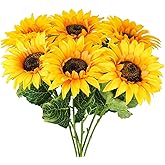 DomeStar Artificial Sunflower Bouquet, 6 Packs 25.5inch Long Stems Yellow Silk Flowers for Home Wedding Fall Decorations