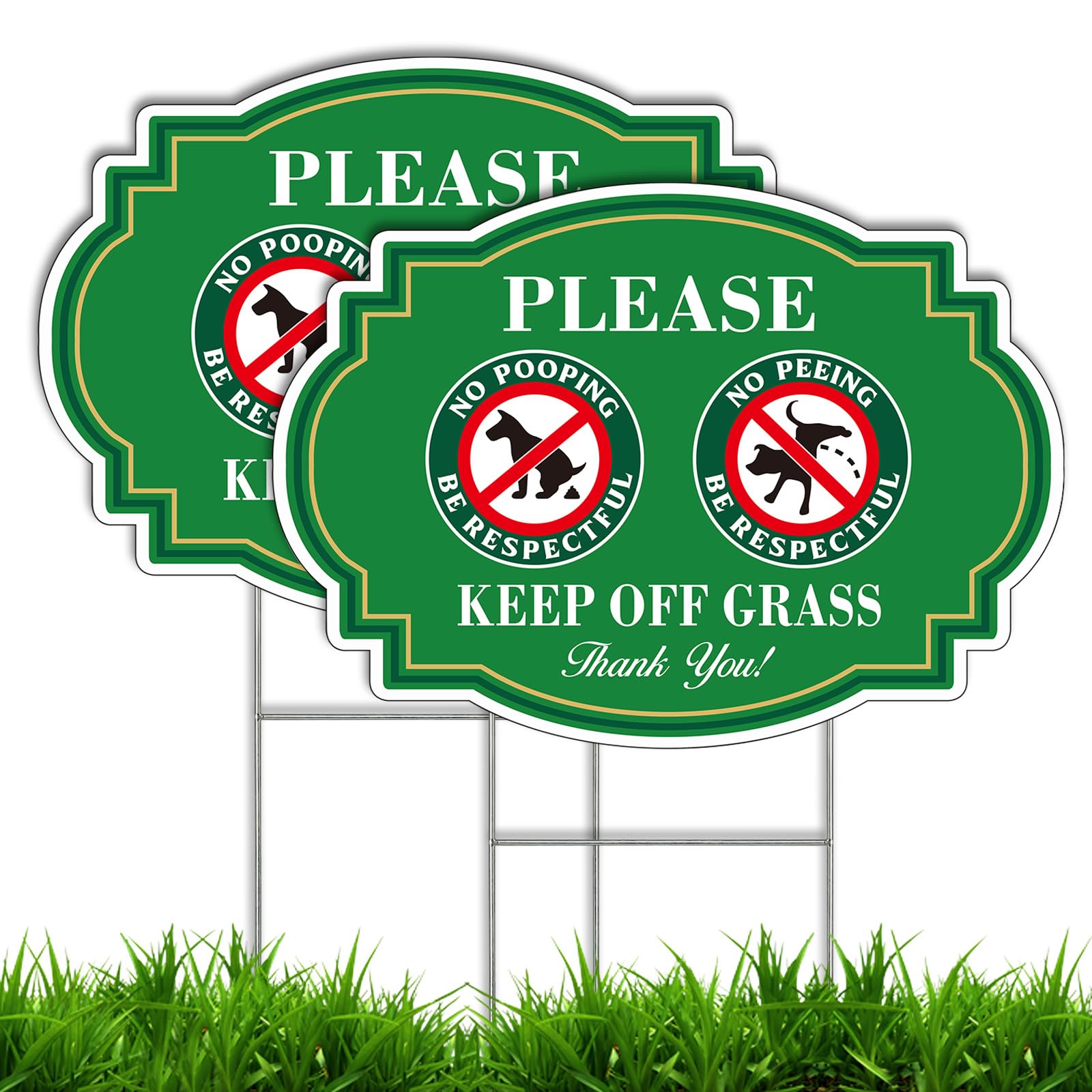 Photo 1 of 2 Pack Keep Off Grass Sign with Metal H-Stake, 14"X10" Dog Signs No Pooping and Peeing, be respectful to your lawn yard, Double Sided, Corrugated Plastic, Waterproof, Outdoor Use