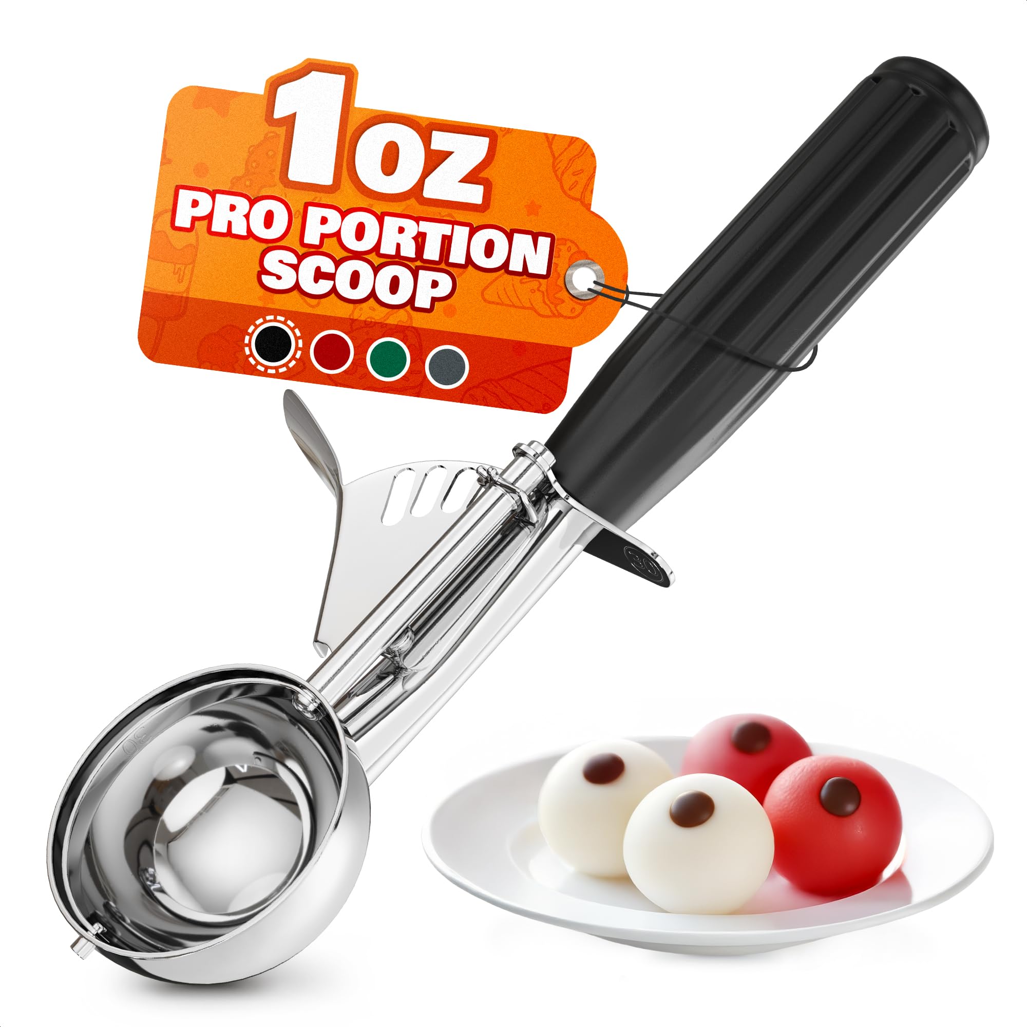 Photo 1 of 1 Oz Ice Cream Scoop with Trigger #30 - Versatile 1 Oz Scoop for Gelato, Cookie Dough Baking, Sorbet & Meatballs - Rust-Resistant Stainless Steel, Easy to Clean in Dishwasher, Non-Slip Handle