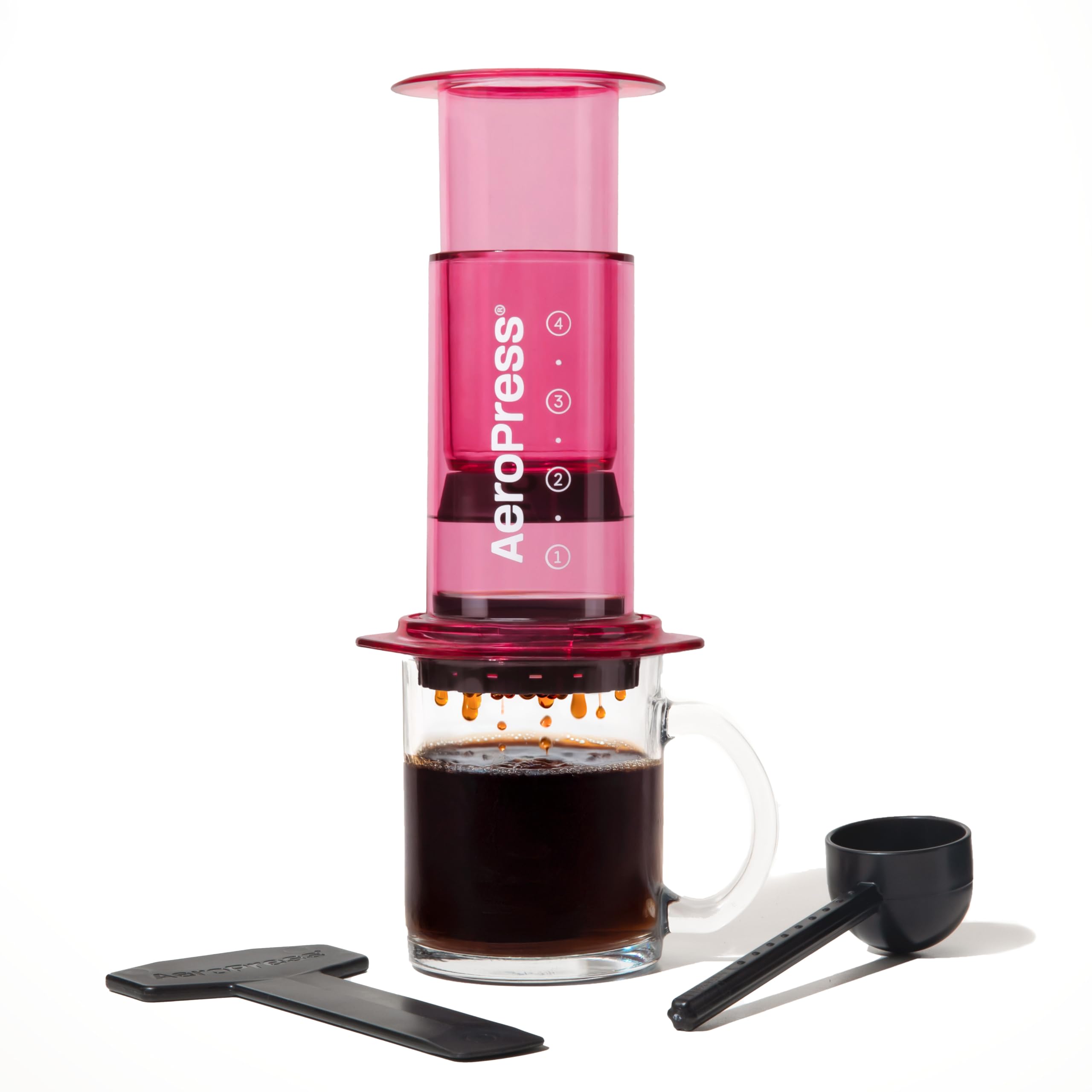 AeroPress Clear Coffee Press – 3 In 1 Brew Method Combines French Press, Pourover, Espresso, Full Bodied Coffee Without Grit or Bitterness, Small Portable Coffee Maker for Camping & Travel, Pink