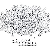 Amaney 400pcs Number Beads Square White Acrylic 6x6mm Mixed Number Beads Acrylic Plastic Cube Shape Loose Beads