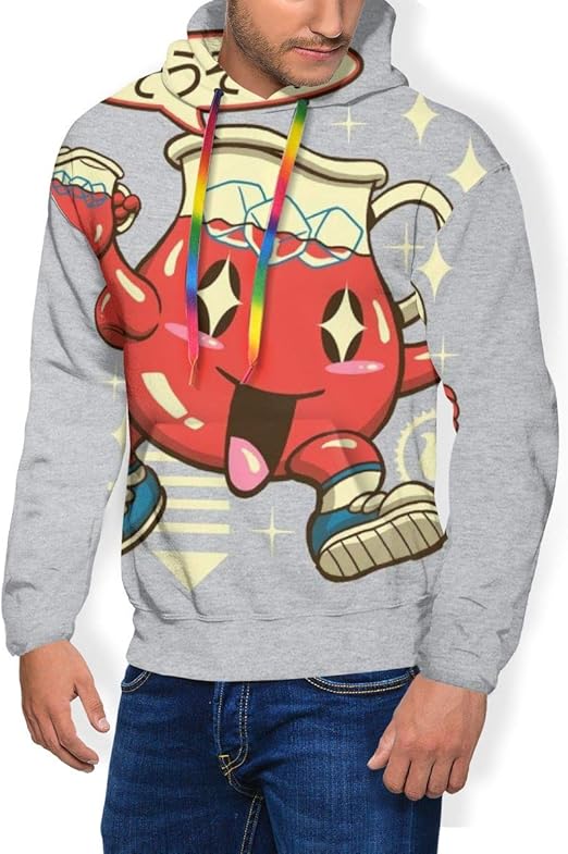 Kawaii Kool Aid Men's Fashion Sweatshirt Hoodie Hooded Pullover Pockets Plus Velvet Black