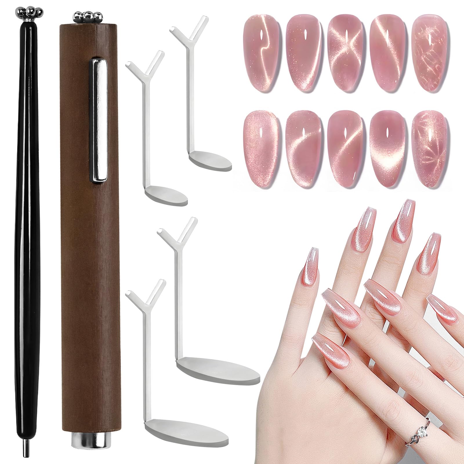 Photo 1 of 6Pcs Cat Eye Magnet for Nails, 3-in-1 Multi-Shape Magnets and Y-Shaped Clips | for Creating Flower, French & Heart Designs in Cat Eye Gel Polish | for Nail Artists and Beginners