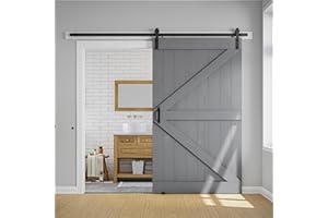LDB_BUILDING 42 x 96 in Gray Solid Wood Paneled Barn Door with Installation Hardware Kit