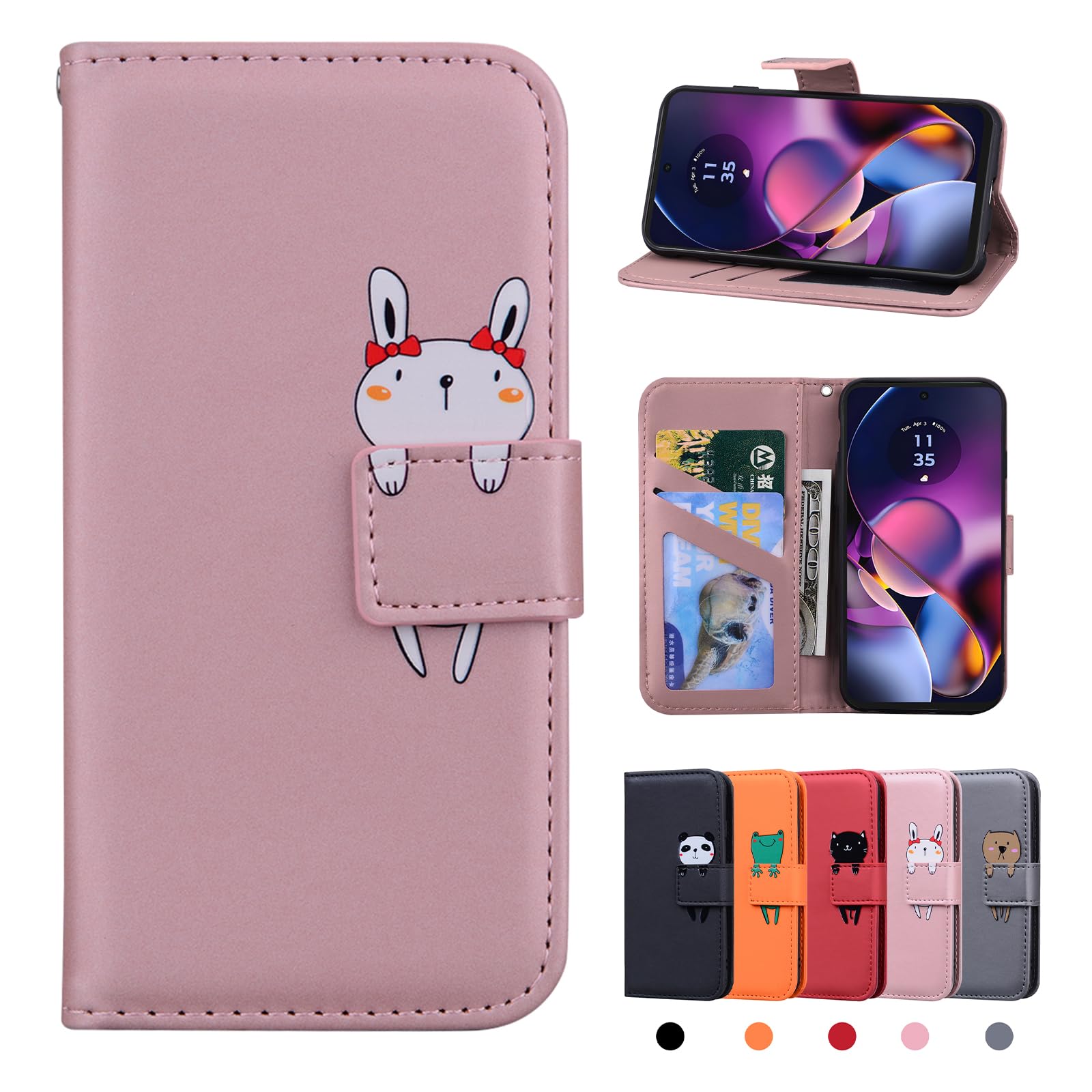 Rostsant Motorola Moto G54 5G Case Cover Skin Feel PU Leather Case Motorola Moto G54 5G Magnetic Closure Protective Wallet Flip Cover Stand Protective Case for Motorola Moto G54 5G Pink Rabbit — image 1