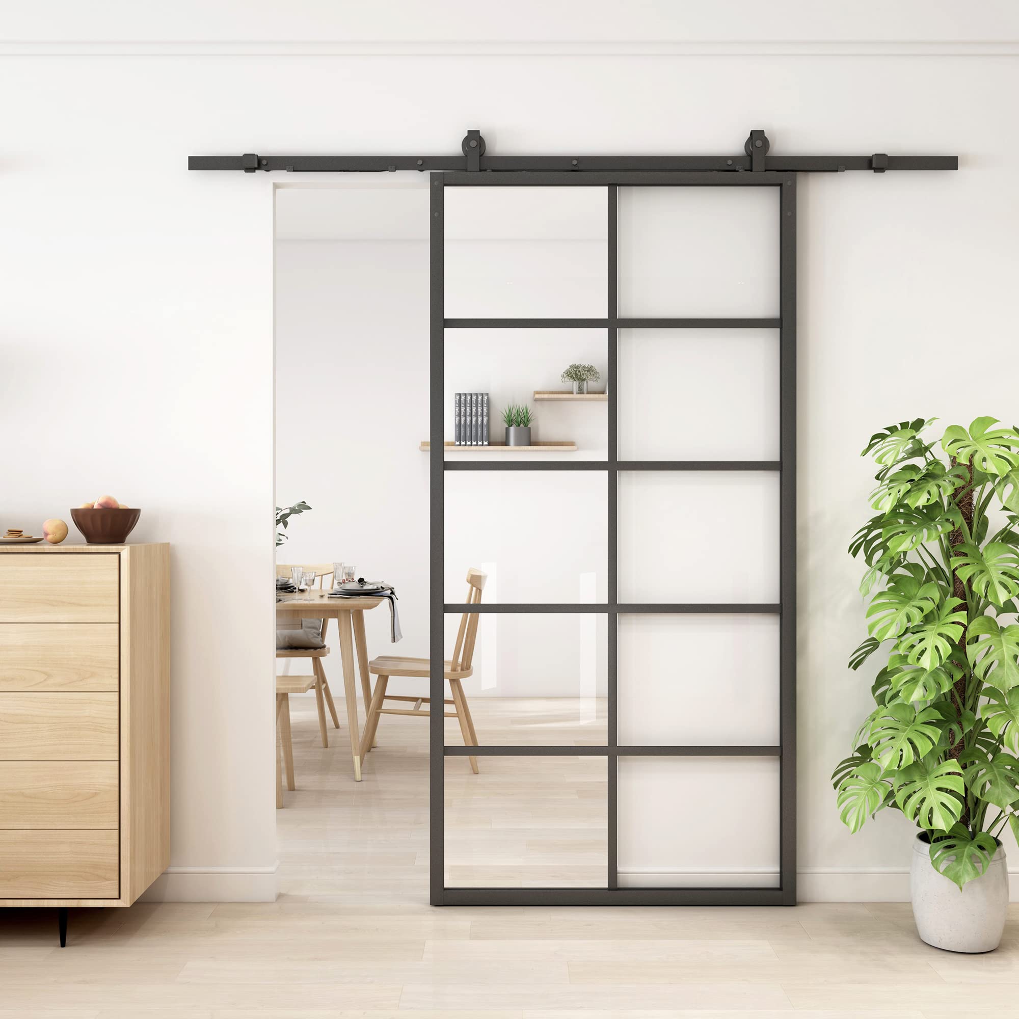 Photo 1 of *GLASS PANELS ONLY *Missing the Frame* Jubest DIY Glass Sliding Kitchen Barn Door - 42in x 84in Modern French Style, Aluminum Frame, 5-Lite Tempered Glass, Easy Assembly