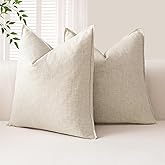 OTOSTAR Pack of 2 Linen Solid Throw Pillow Covers 18 x 18 Inch Boho Decorative Pillowcases Soft Accent Pillow Covers for Sofa Couch Chair Bedroom Farmhouse Home Decor Cushion Covers, Natural Beige