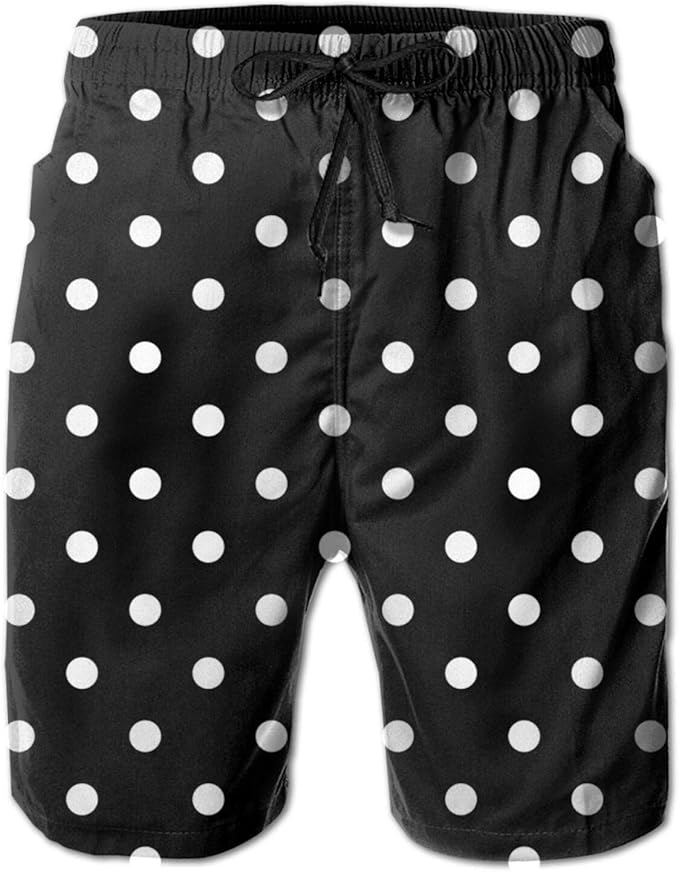 N //A Black and White Polka Dot 3D Men's Swim Trunks QuickDrying