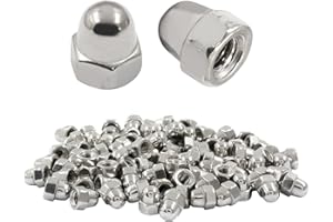 Hitefu 100PCS M4-0.7mm Acorn Cap Nuts, Stainless Steel Hex Cap Dome Head Nuts Locknuts, Bright Finish