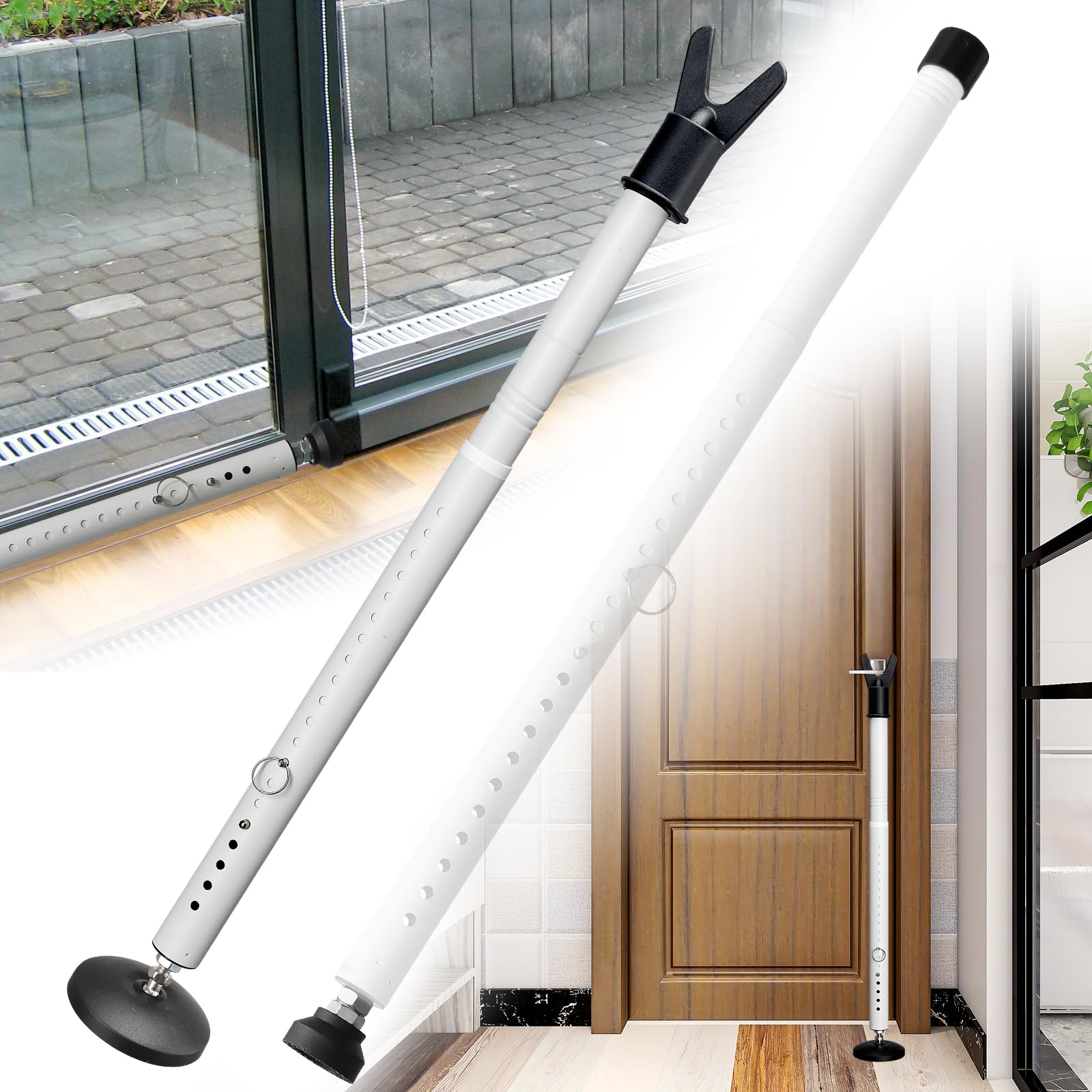 Photo 1 of Door Security bar, 17-50.5'’ Adjustable Door Stopper Stick for Front Home Apartment Hotel Heavy Duty Safety Lock Blocker Screen Door Women Traveler(1 Pack,White)