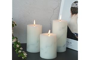 MOZEAL Hand-Poured Unscented Candle,Dripless Pillar Candle Set of 3,Includes 4", 5" and 6",Approx 300 Hours Burn Time,Rustic Country Style,for Wedding,Dinner,Christmas,Restaurants and Home Decor