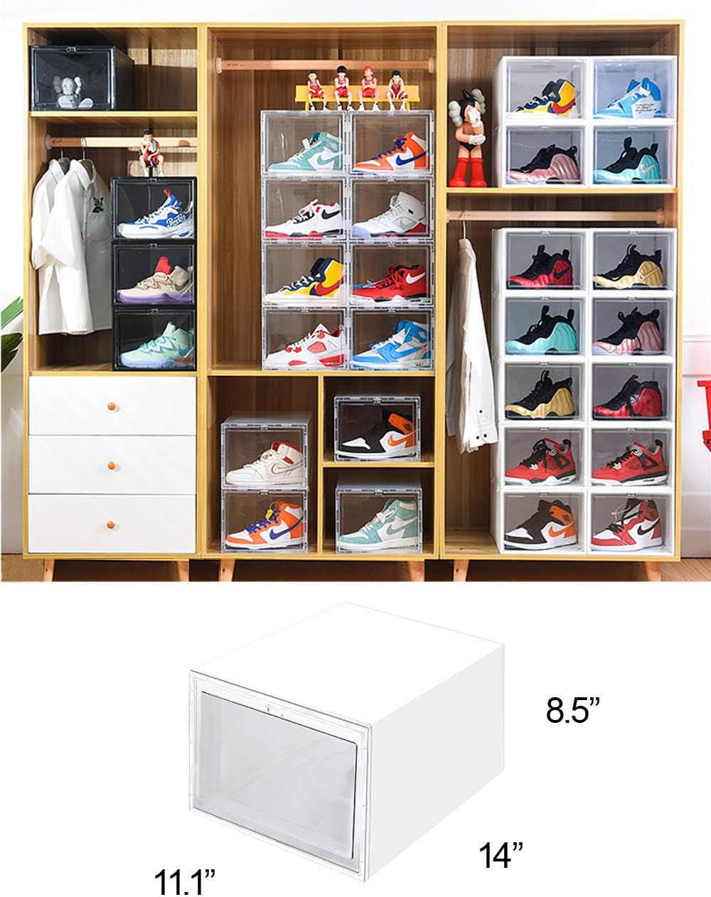 stackable shoe box drawers on Clothing Closet Storage Shoe Storage Boxes Clear Plastic Stackable Shoe Organizer Home Kitchen