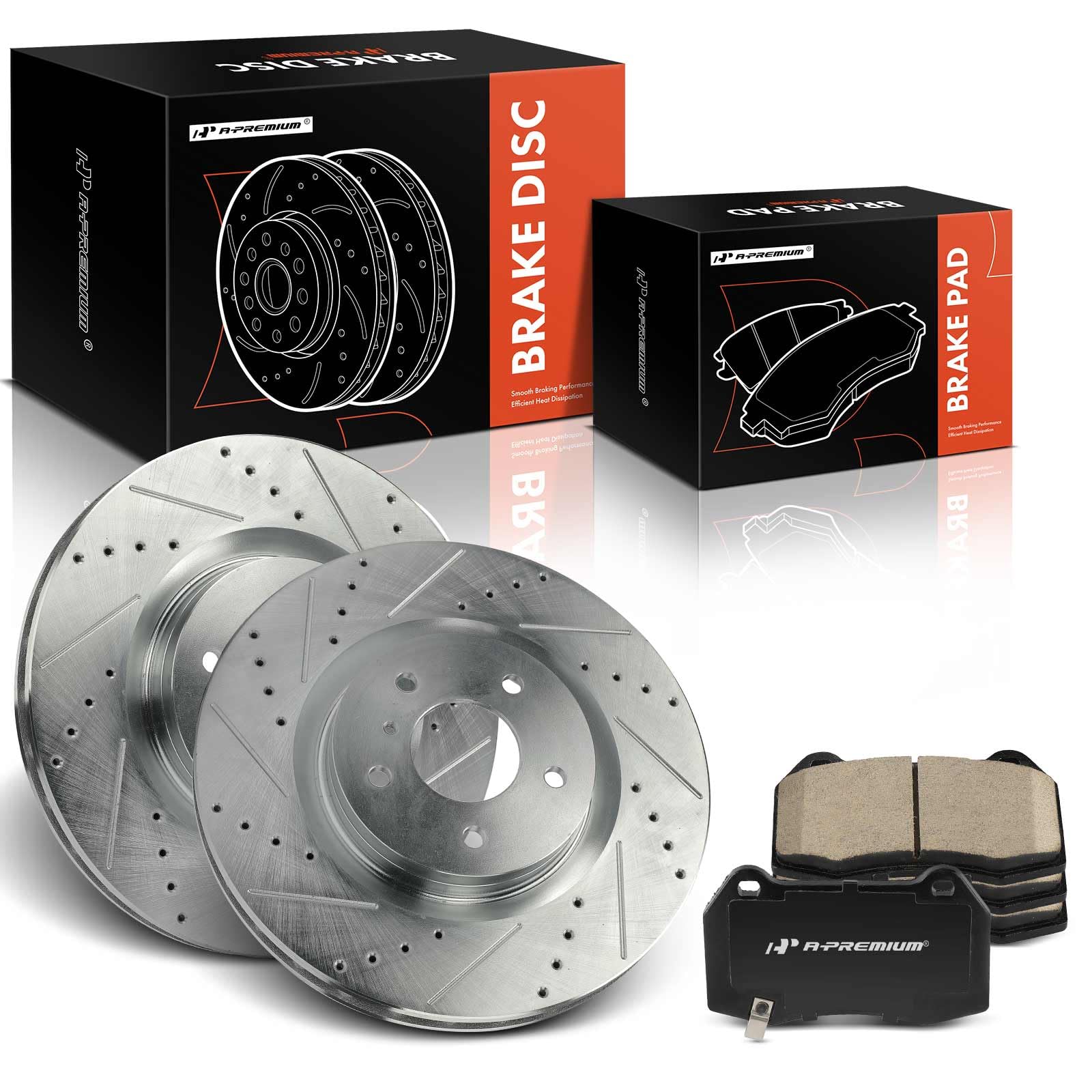 Photo 1 of A-Premium 12.76 in (324 mm) Front Drilled and Slotted Disc Brake Rotors + Ceramic Pads Kit Compatible with Select Nissan and Infiniti Models - G35 2003-2004, 350Z 2003-2008, 6-PC Set