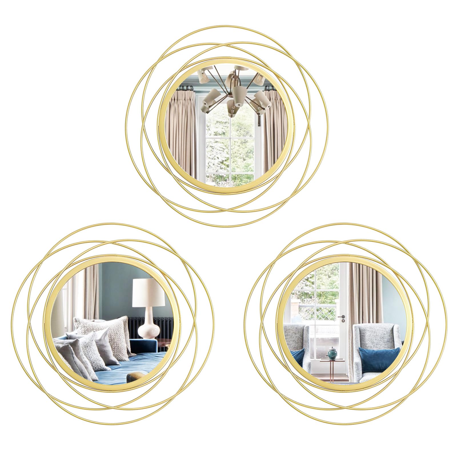 Photo 1 of 3 Set 13 Inch Gold Circle Mirrors Wall Decor Iron Frame Wire Mirror Metal Circular Mirror Home Decor Hanging Mirrors for Room/Bedroom/Bathroom/Entryway