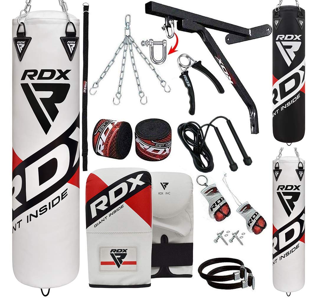 RDX Punching Bag for Boxing Training,Unfilled Heavy Bag Set with Punching Gloves, Chain, Wall Bracket, Great for Grappling, MMA, Kickboxing, Muay Thai, Karate, BJJ & Taekwondo,17 pcs 4FT 5FT