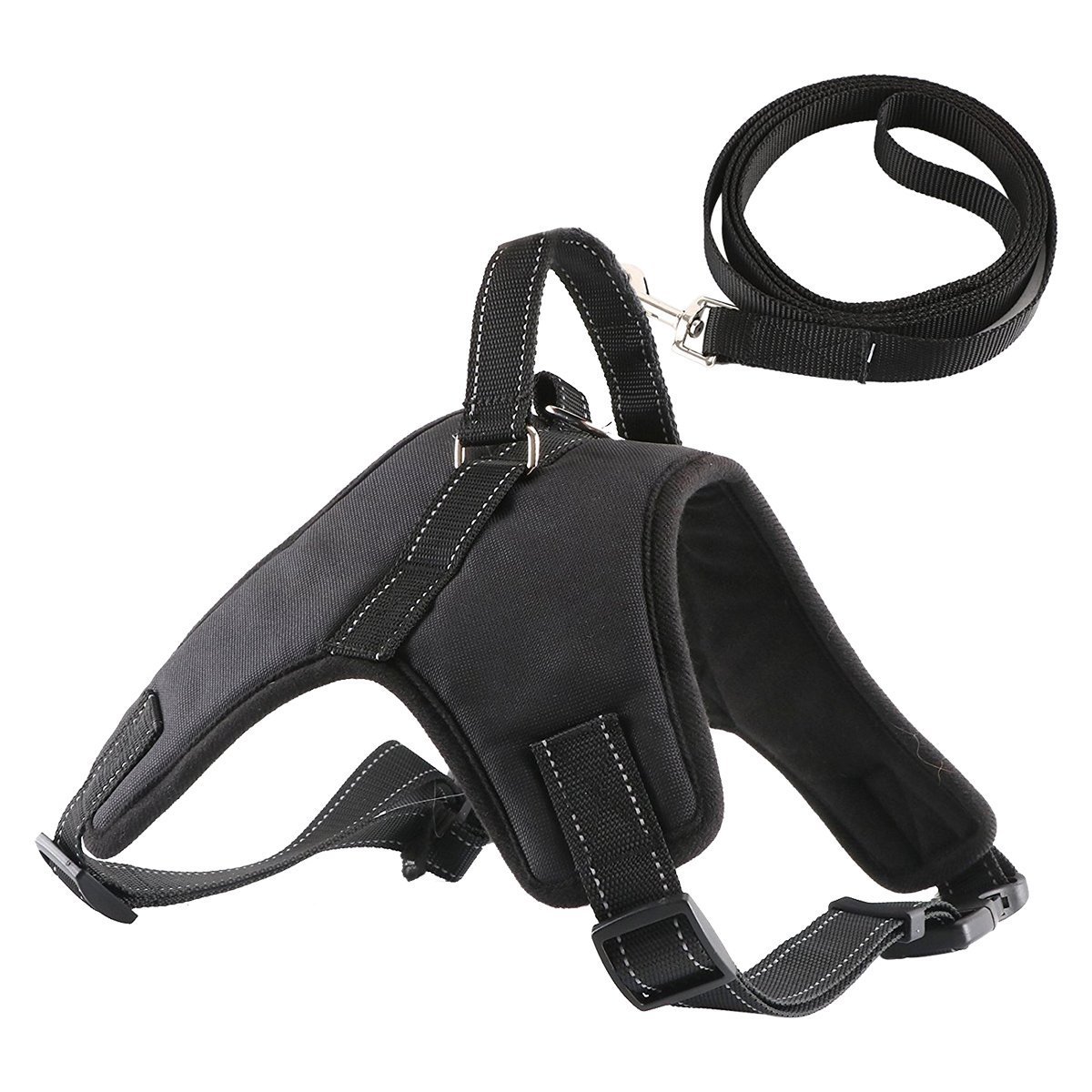 Fypo Pet Dog Car Seat Belts, Safety Harness Seatbelt Adjustable Buckle Travel Auto Vehicle Stabilizer Protector Guard Nylon Fabric With Metal Clips Black (Vest Harness(L))