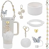 RNFVJH Accessories Set Including Water Bottle Handle Strap, Silicone Boot, Resin Butterfly Straw Cover, Straw Topper, Lip Balm Sleeve, Butterfly & Hairball Charms for Stanley Cup Tumbler
