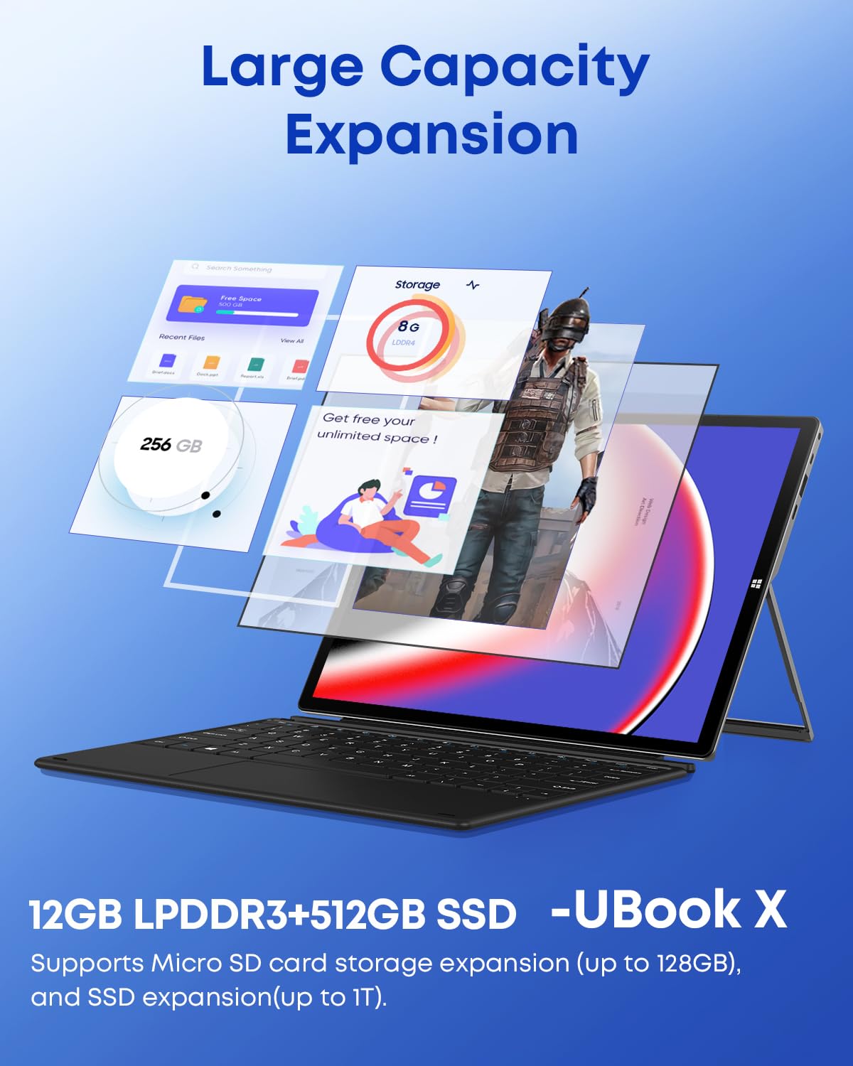 CHUWI UBook X Windows Tablet 12'', 512GB SSD 12GB RAM, Intel Core i5-10210Y, Windows 11 Tablet Touchscreen, 1TB SSD Expend, 2160x1440 IPS, 2.4G/5G WiFi, Dual Camera, 5000mAh, HDMI,BT 5.0