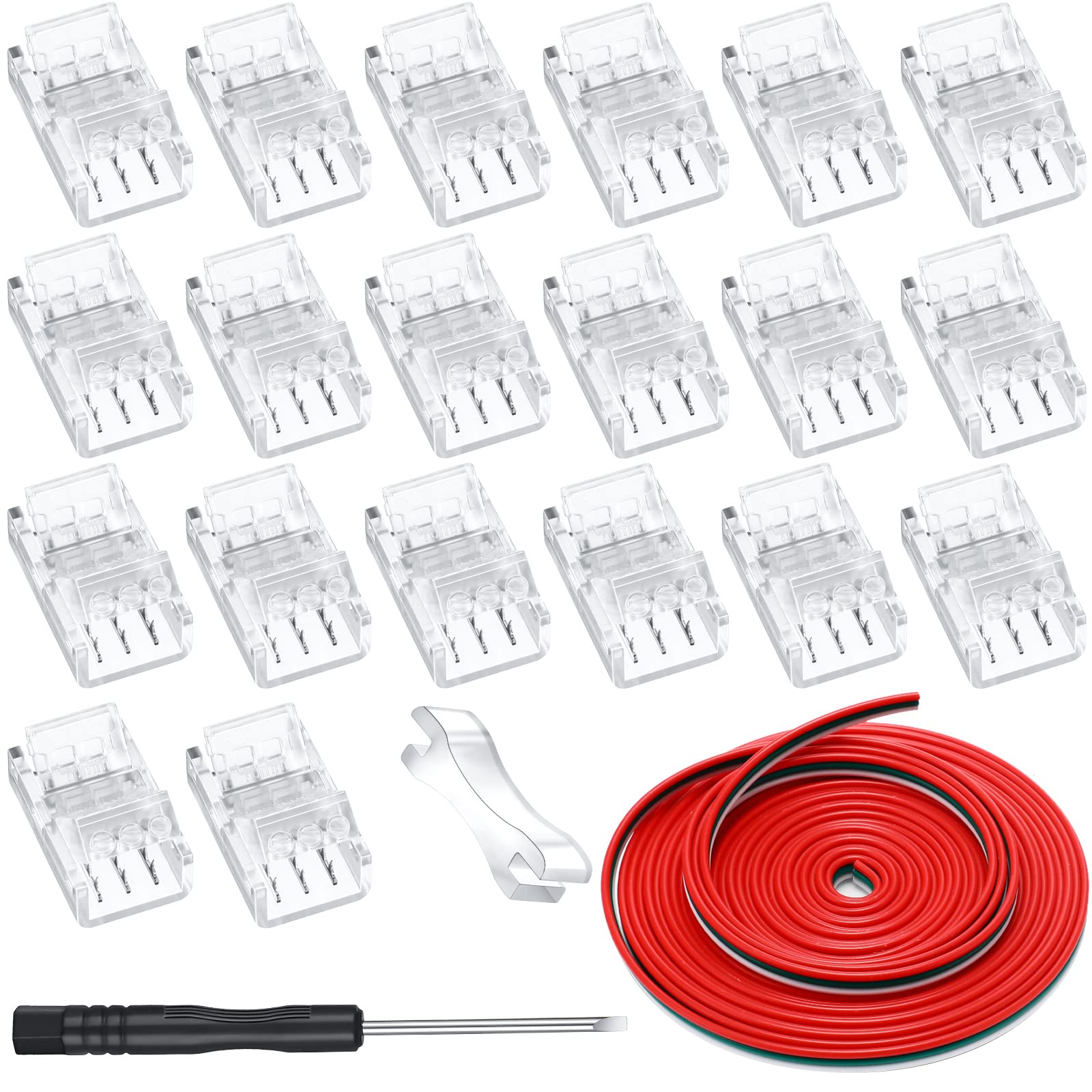 Photo 1 of 20 Pack 4 Pin 10mm Solderless LED Strip Connector Transparent Track Lighting LED Pin Connectors with Wire Strip 16.4ft for 5050(3 Pin, 10 mm)