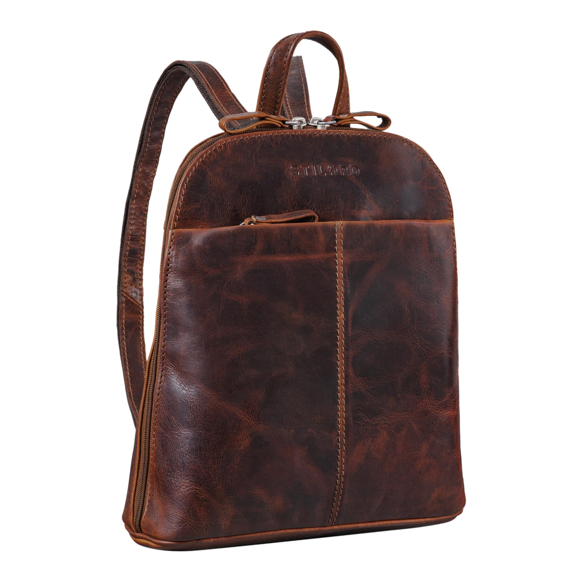 STILORD "Olivia" Leather City Backpack for Women – Small Vintage Daypack Ladies Handbag-Backpack for 9.7 Inch iPads & 10.1 Inch Tablets – Genuine Leather Rucksack Colour:Florida - Brown