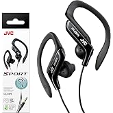 JVC HAEB75B Sports Clip Headphone (Black) | 3.5 mm Jack, Adjustable Fit, Water Resistant, 3.94 Ft Cord, Remote