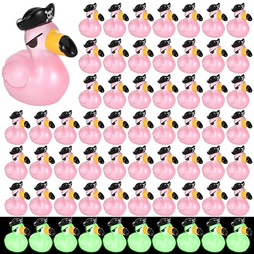 Soaoo 100 Pcs Mini Flamingo Resin Ducks Bulk Halloween Pirate Luminous Cute Tiny Flamingo Duck with Pirate Hat Mini Resin Pink Figurine Tiny Animals for Halloween Crafts Home Table Decorations