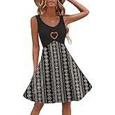 SAUKOLE Women's Summer Dresses Casual Sleeveless Heart Cutout Swing Dress Trendy High Waist Scoop Neck Sundress