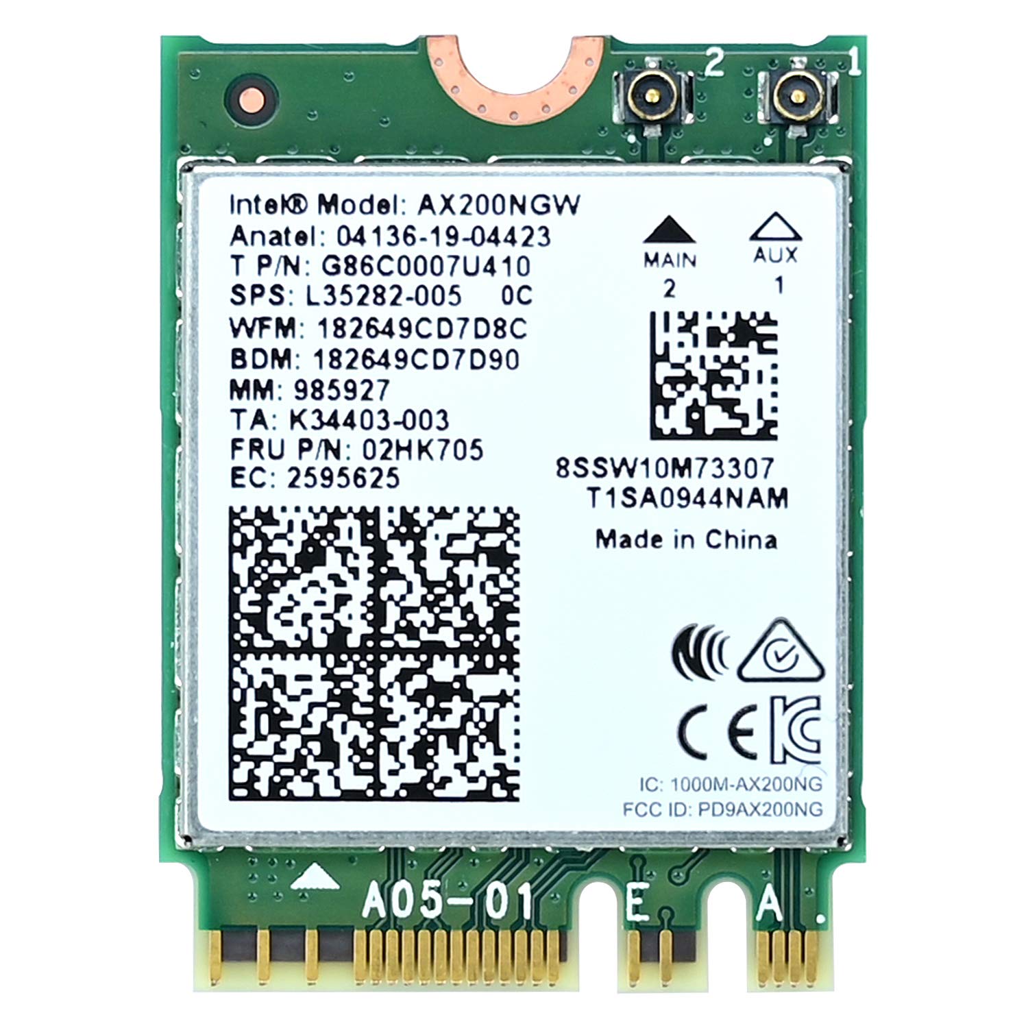 Podazz AX200 NGW WiFi Card, Dual Band 2.4GHz 574Mbps/5GHz 2.4Gbps WiFi 6 Network Card, Bluetooth5.0 Wireless Network Adapter for Windows 10 64Bit/Google Chrome OS/Linux, M.2/NGFF