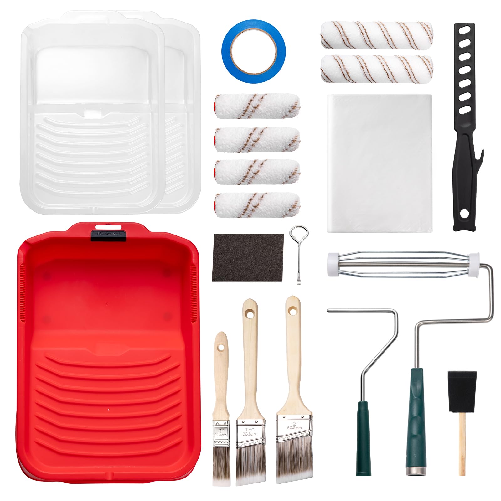 Mister Rui 20-Pack Paint Roller Kit, 4 & 9 Inch Microfiber Sleeves & Frame